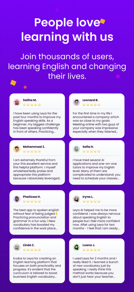 Leya AI: Learn English Fast - User reviews and success stories for Leya AI English learning app