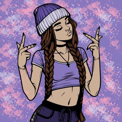 realistic teenage girl with braids and a beanie and crop top doing 🫶🏼
