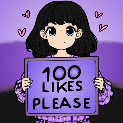 a girl holding a sign saying 100 likes please