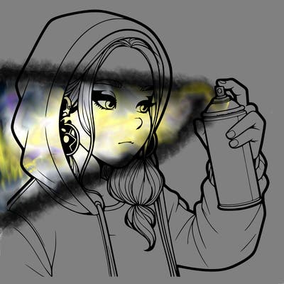a realistic girl, spray painting