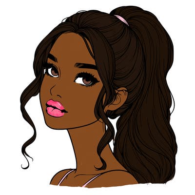 realistic girl with a ponytail on her hair and lips