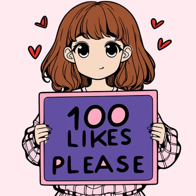 a girl holding a sign saying 100 likes please