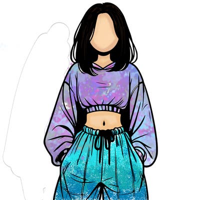 realistic girl faceless with baggy pants and a crop top