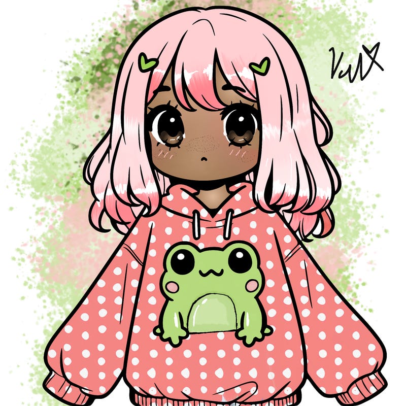 girl wearing frogging sweatshirt