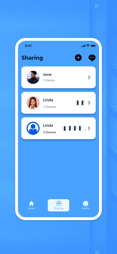 Écran de partage de l'application Philips Home Access montrant une liste d'utilisateurs ayant accès aux appareils domestiques intelligents.