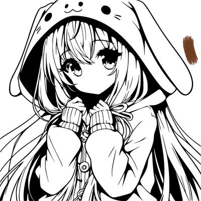 anime character girl with long hair cute bunny hoodie