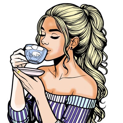 realistic woman drinking tea