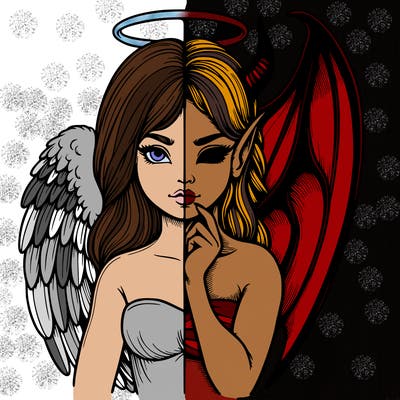 realistic angel half demon