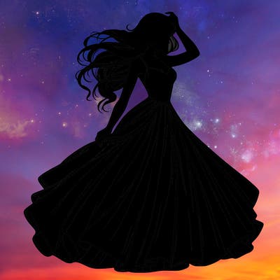 realistic woman with dress flowing in the wind