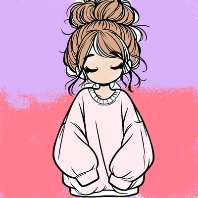 girl with baggy sweatshirt and messy bun