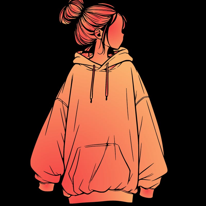 realistic girl with a oversized sweatshirt on and a bun