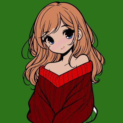 shy pretty girl wearing a sweater that is falling off one shoulder portrait