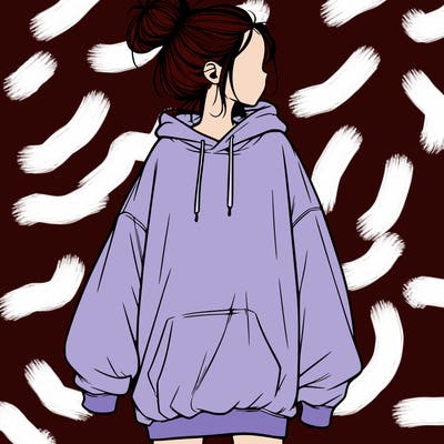 realistic girl with a oversized sweatshirt on and a bun