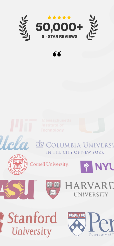 Graphic showing 50000 plus 5-star reviews for Castify AI alongside logos of top universities like MIT Harvard and Stanford