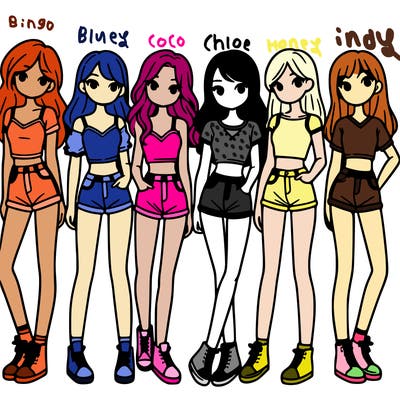 a group of girls wearing crop tops and shorts