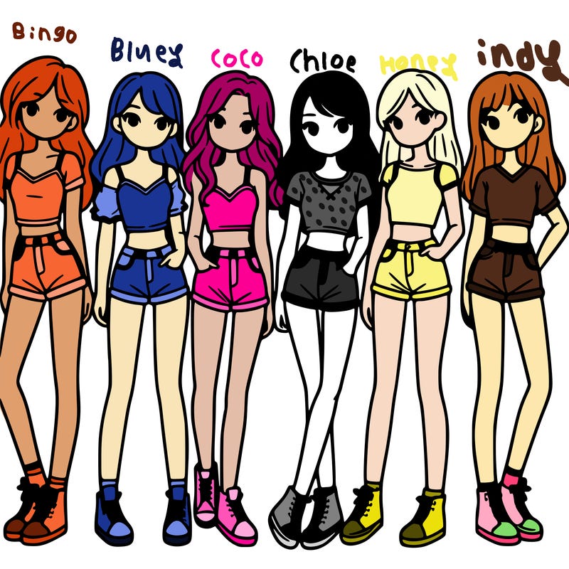 a group of girls wearing crop tops and shorts