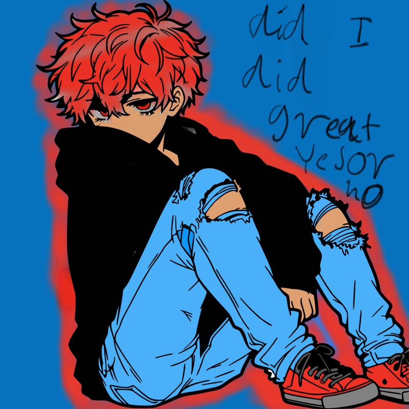 a male hoddie ripped jeans messy hair anime