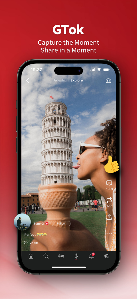 GETTR - A Marketplace of Ideas - A smartphone showing GETTR GTok feature for capturing and sharing short vertical videos