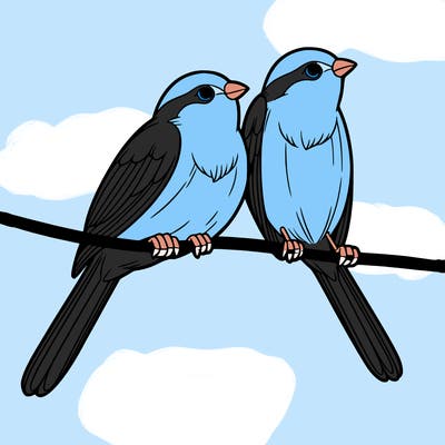 two realistic birds on a wire