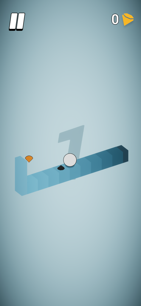 Spike: Stay calm, dodge sharp! - A white ball rolls on a blue platform towards a black spike in a minimalist arcade game.