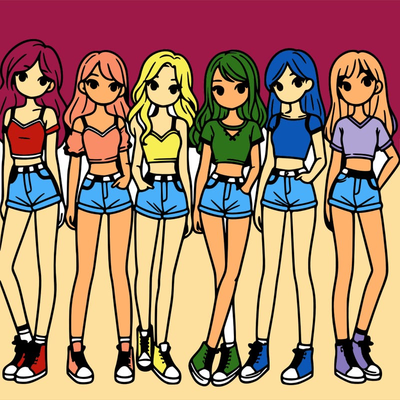 a group of girls wearing crop tops and shorts