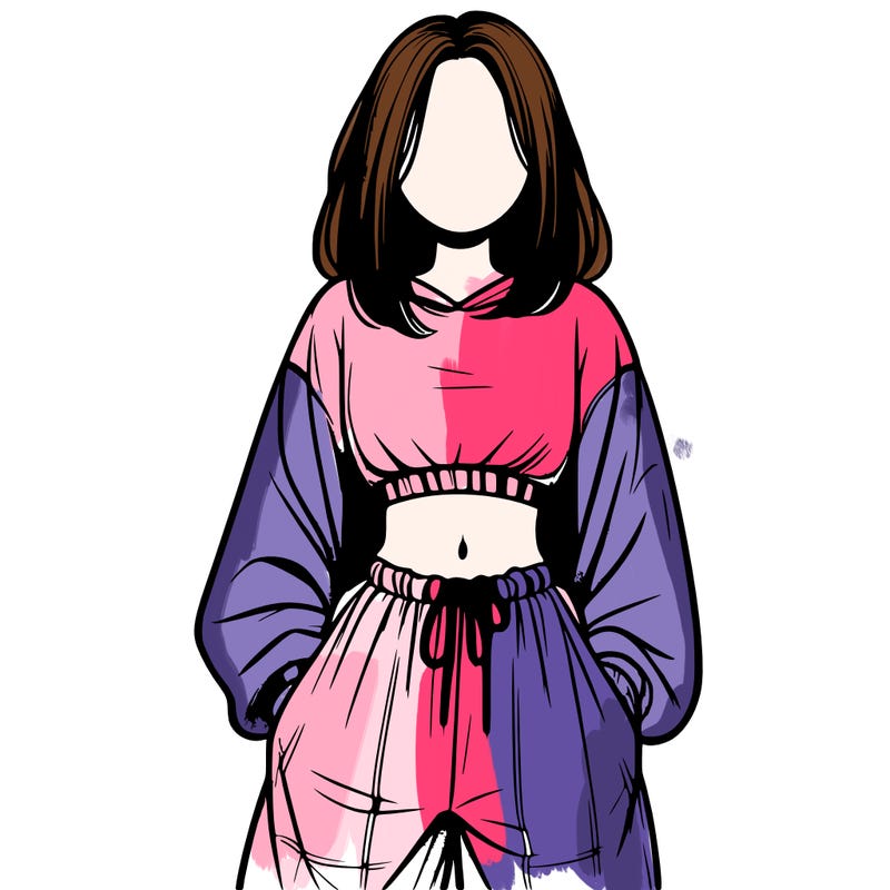 realistic girl faceless with baggy pants and a crop top