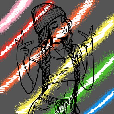 realistic teenage girl with braids and a beanie and crop top doing 🫶🏼