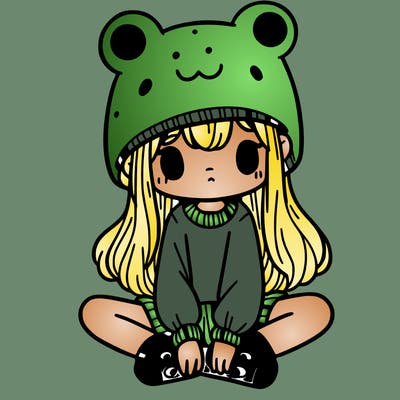 a girl wearing a frog hat and some frog socks