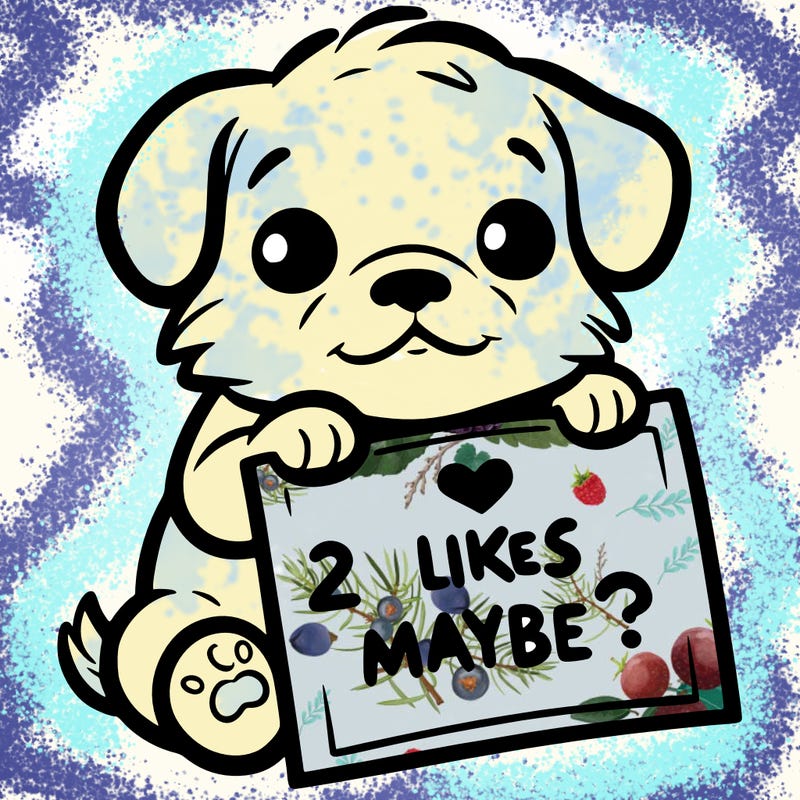 a puppy holding a sign that says 2 likes maybe?