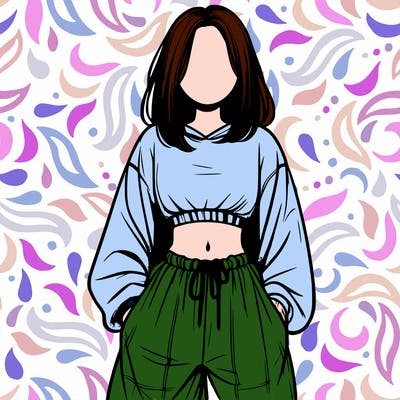 realistic girl faceless with baggy pants and a crop top