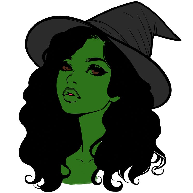 realistic witch girl with wavy hair and lips