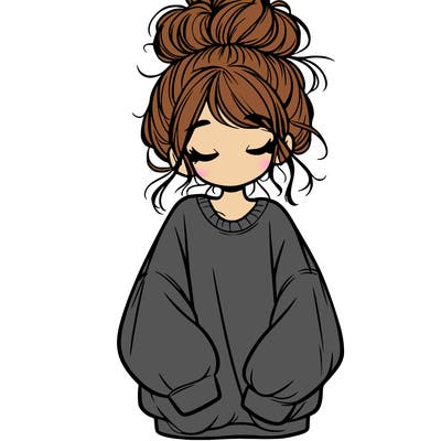 girl with baggy sweatshirt and messy bun