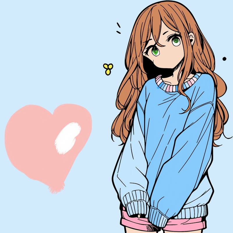 manga teen girl  in a sweater and baggy pants