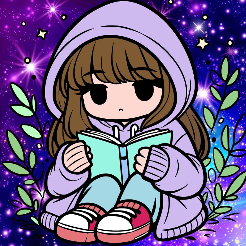 girl in oversized hoodie reading a book