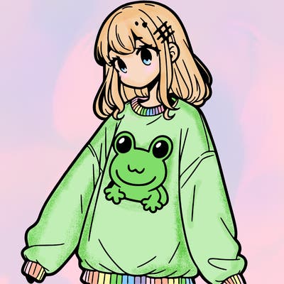 girl wearing frogging sweatshirt