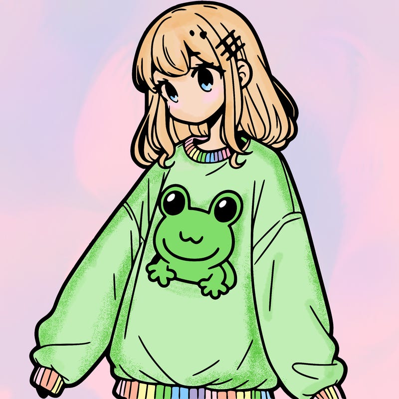 girl wearing frogging sweatshirt