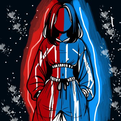 realistic girl faceless with baggy pants and a crop top