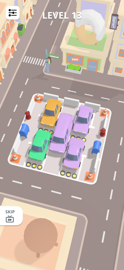 Car Parking - Drive Away 3D - Um puzzle de engarrafamento de estacionamento 3D com carros coloridos em um ambiente urbano.