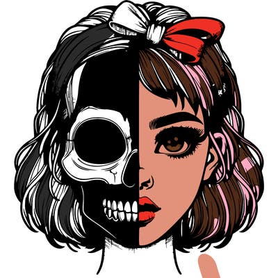 realistic girl with half skull mask