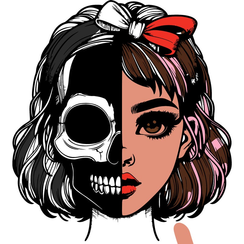 realistic girl with half skull mask