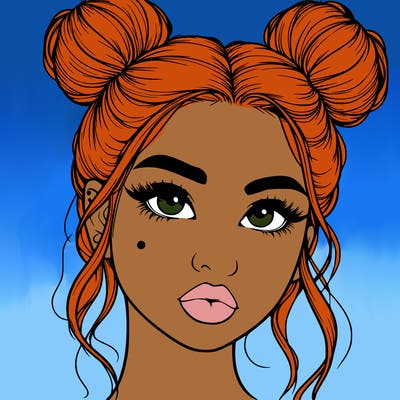 realistic girl with two buns on her hair and lips