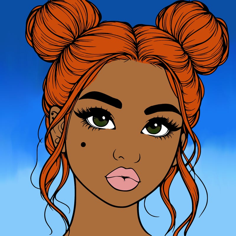 realistic girl with two buns on her hair and lips