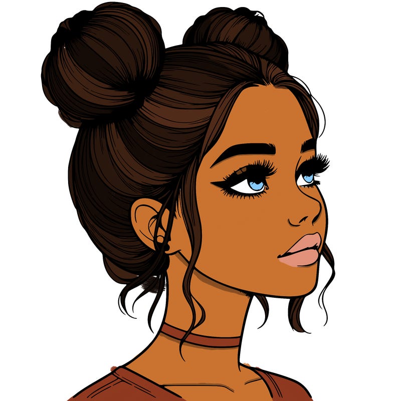 realistic girl with buns on the top of her head
