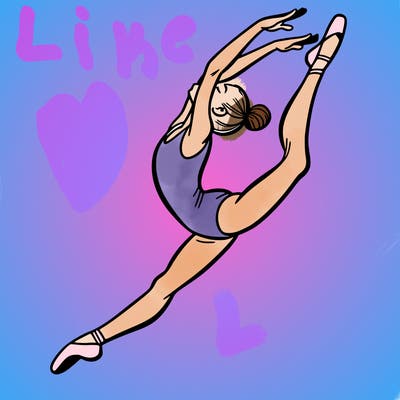 gymnast doing a leap in a leotard with a bent back leg
