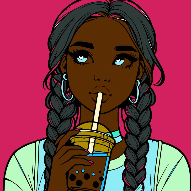 realistic girl with braided hair drinking boba