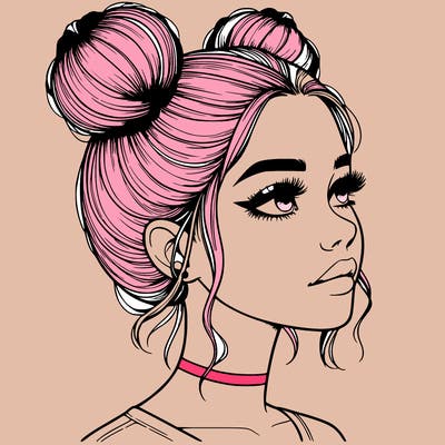 realistic girl with buns on the top of her head
