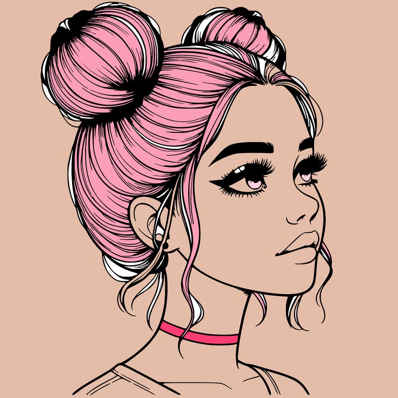 realistic girl with buns on the top of her head
