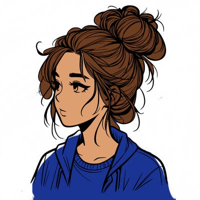 realistic teenage girl with a messy bun