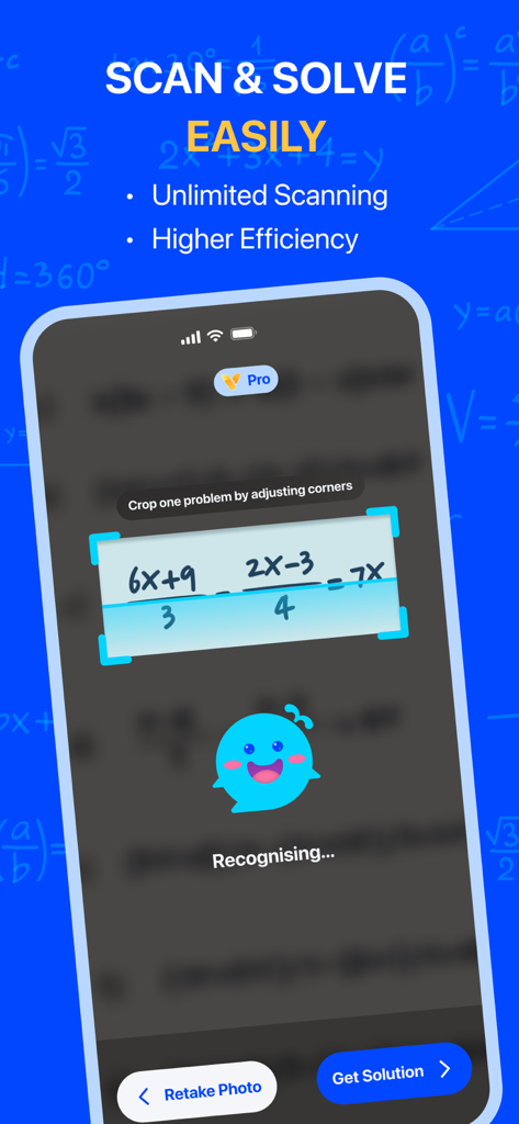 Study AI - Homework Helper - Interface of the Study AI app showing a user scanning a math equation to get a solution