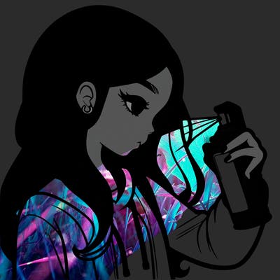 a realistic girl spray painting